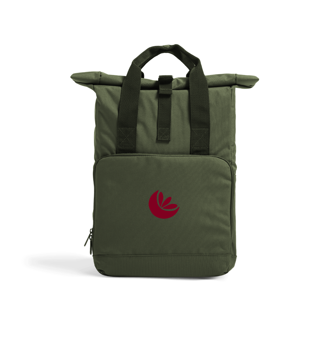 Olive Green Recycled 600D Roll-Top Backpack